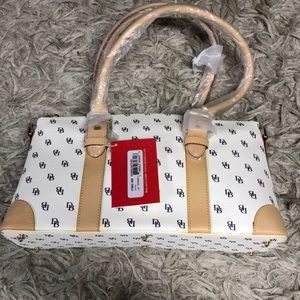 Dooney & Bourke white  bag w/navy lettering